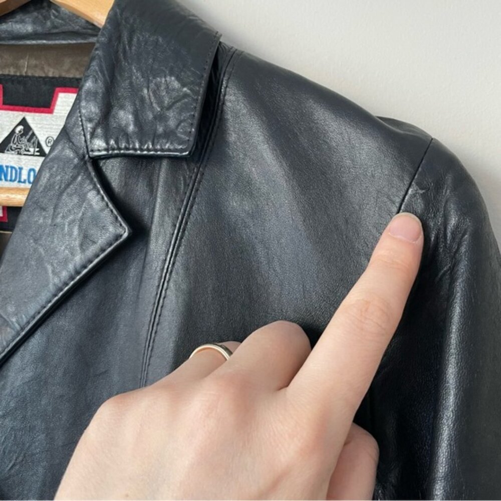 Vintage Black Vegan Leather Blazer Jacket 90s - Picture 7 of 9